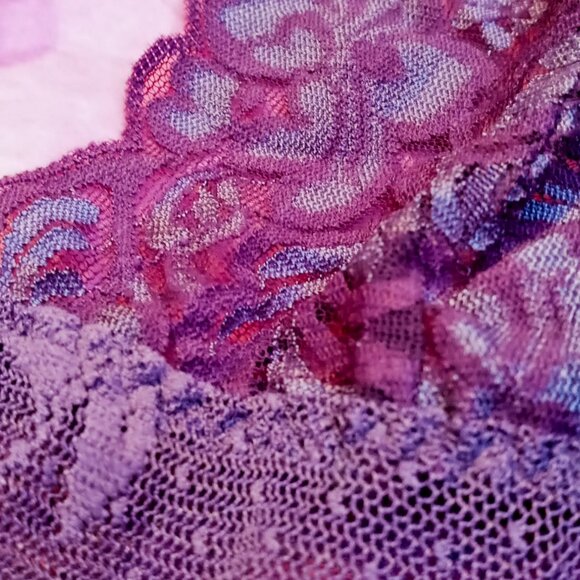 Frederick’s of Hollywood Lace Halter Chemise Purple Negligee Sexy Sheer Babydoll - Picture 14 of 15